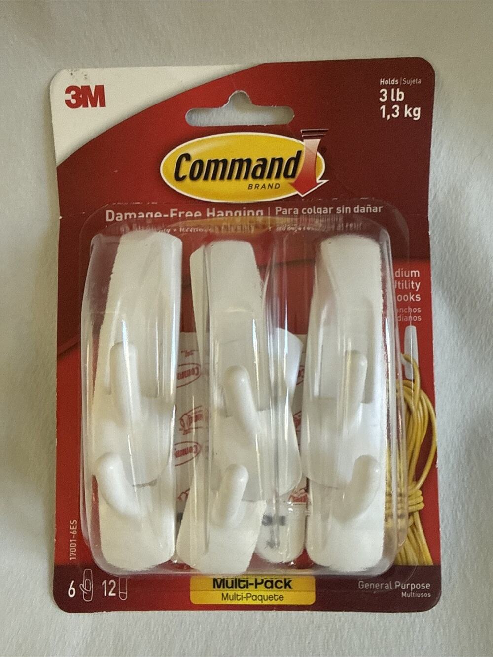Command Wall Hooks - 6 Hooks & 12 Strips - Holds up to 3 Lb